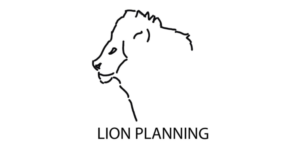 Lion Planning Logo - Line drawing of lion with text 'LION PLANNING'